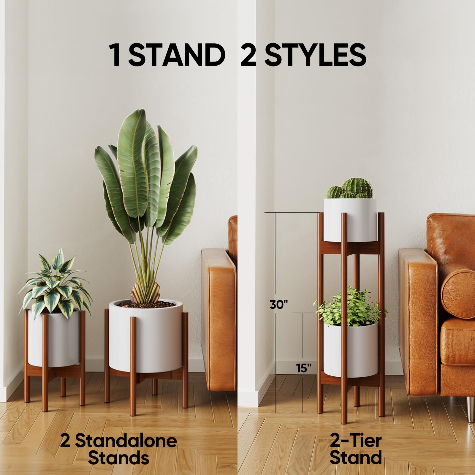 MUDEELA two-tiers stand creates a layered plant arrangement.