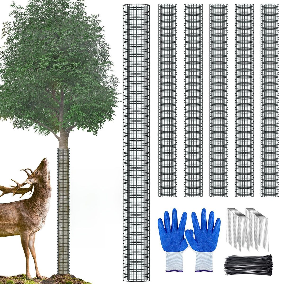 MUDEREK 48-inch tree trunk protector six-pack guards trunks from deer and mower damage.