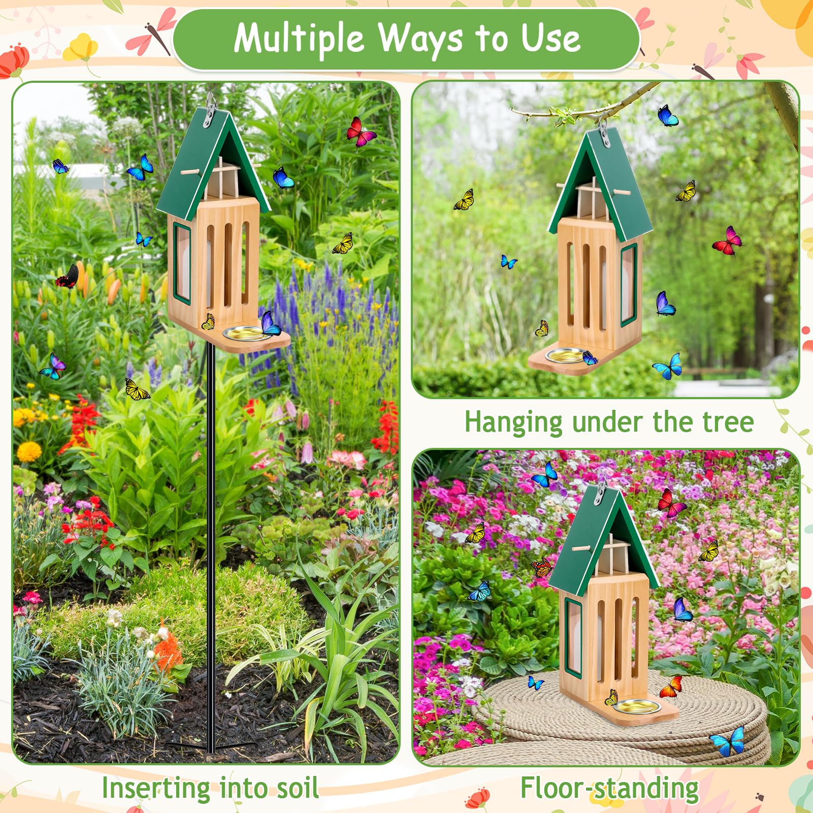 MUDEREK butterfly house with stake assembly for adjustable height