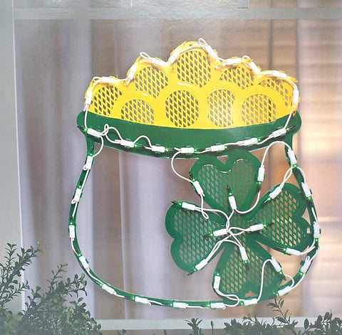 MUDHEN Pot of Gold lighted window decoration brightens windows for St. Patrick's Day.