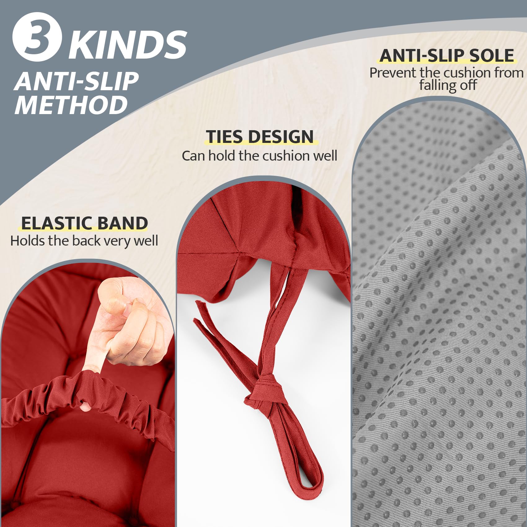 Mudilun cushion anti-slip design with ties for stability.