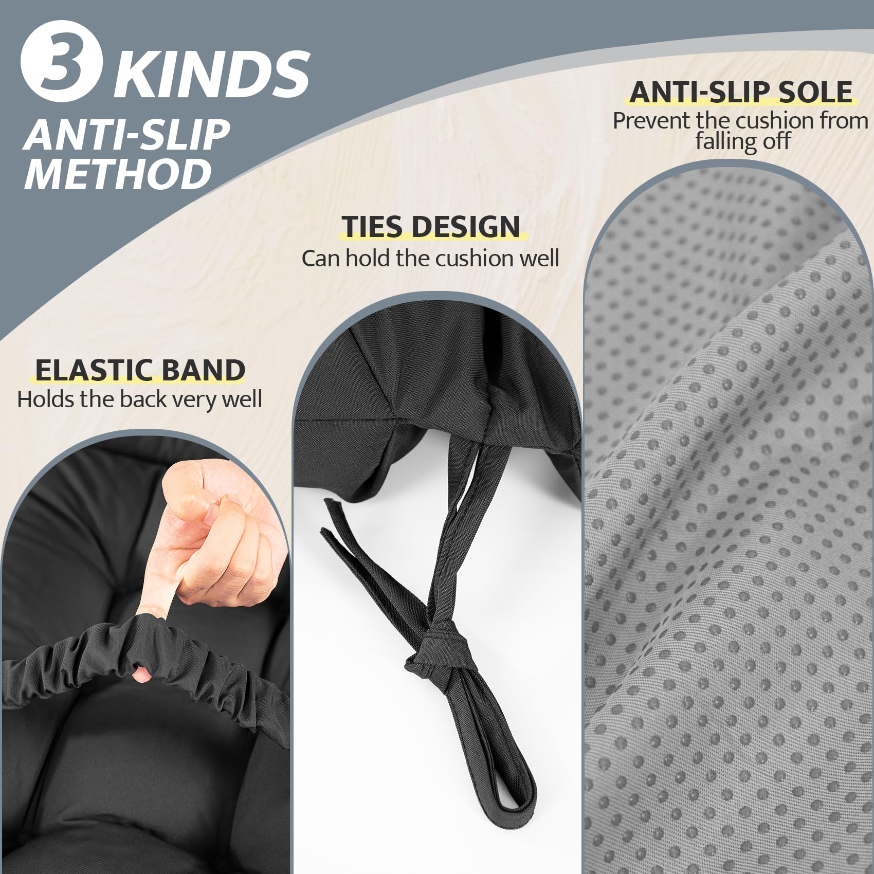 Mudilun anti-slip system keeps cushion secure on windy terraces