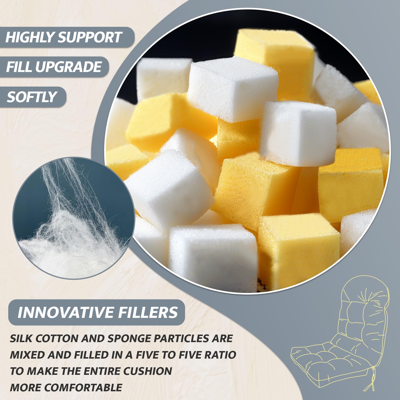 Mudilun tufted-fill design maintains shape under long-term use