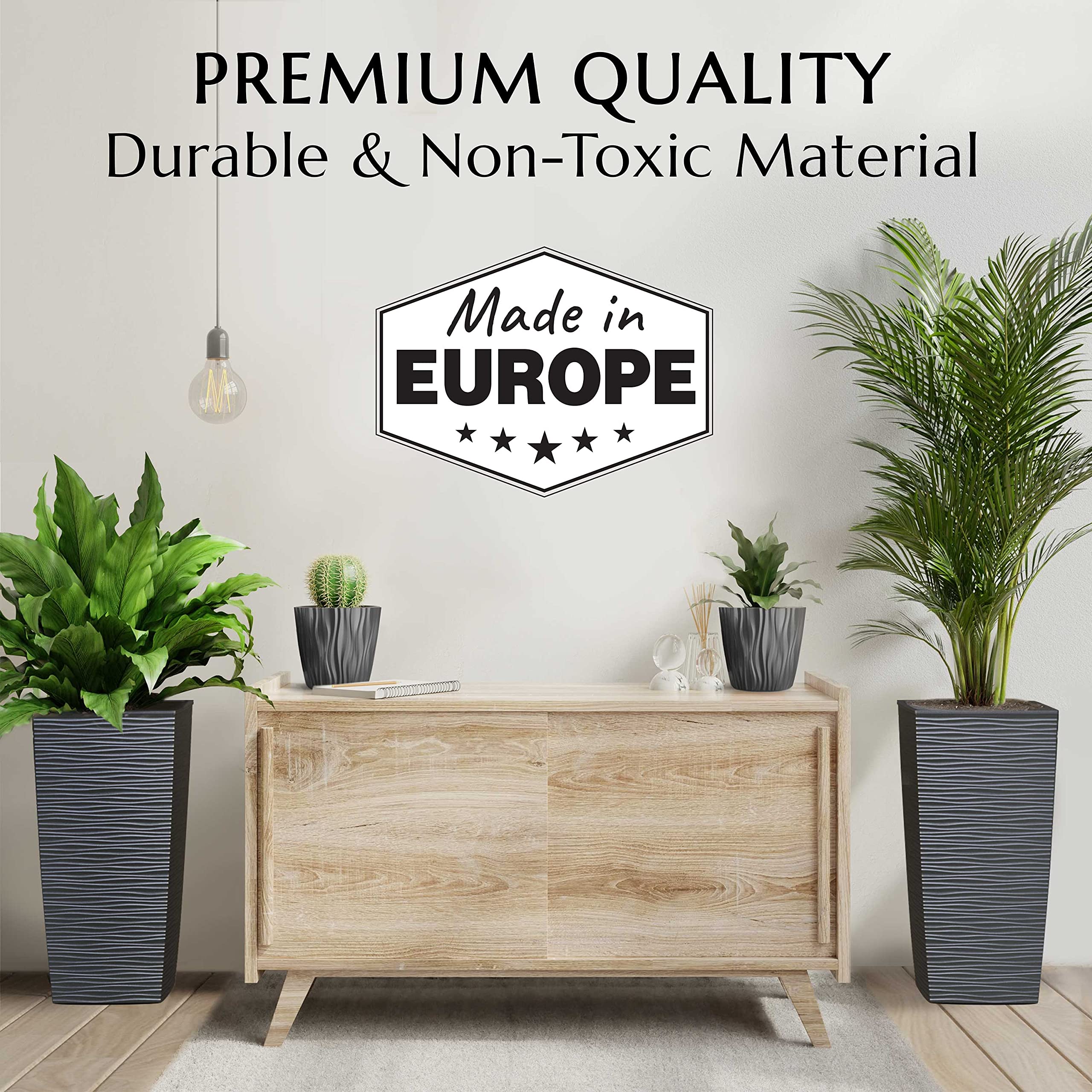 Mueller Janska M-Resin tall planter side view highlighting sturdy construction for lasting display