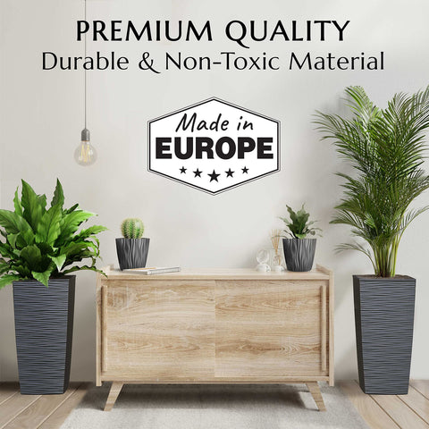 Mueller Janska M-Resin tall planter side view highlighting sturdy construction for lasting display