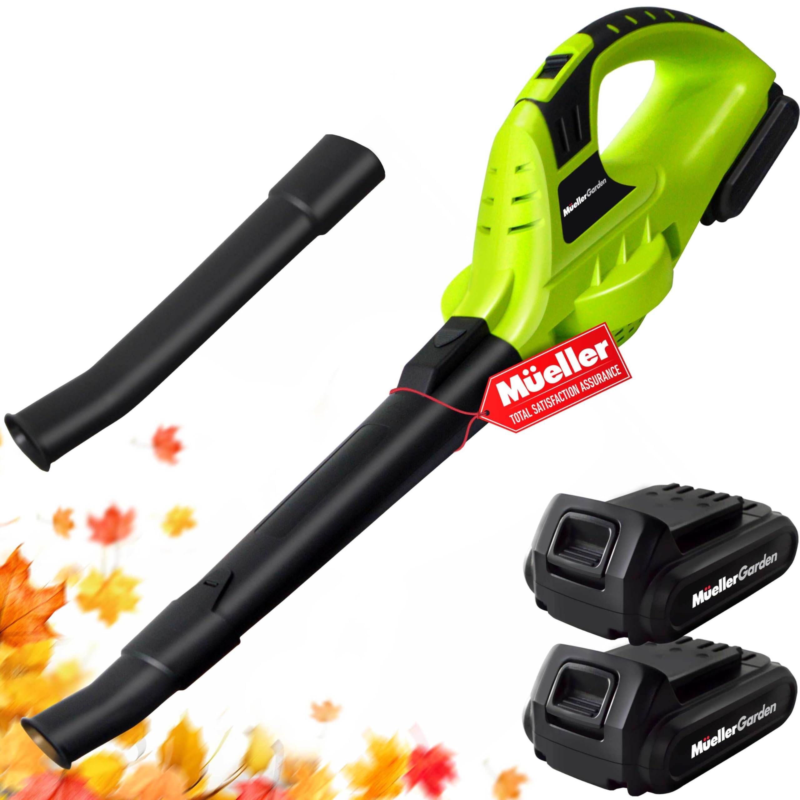 Mueller UltraStorm cordless leaf blower in use for quick yard cleanup