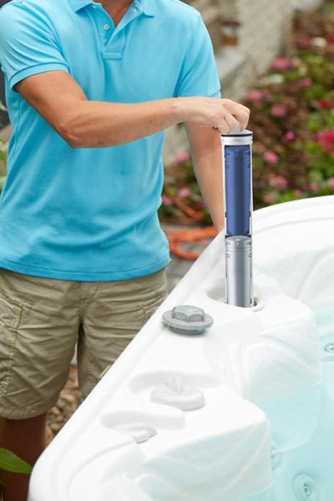 Mugloden cartridge in use with a 600-gallon hot tub for effective sanitization.