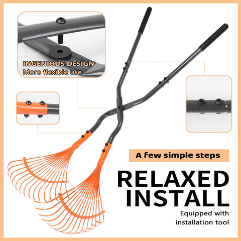MUIEGUDO leaf grabber rake showing 36-inch reach for back-friendly tasks