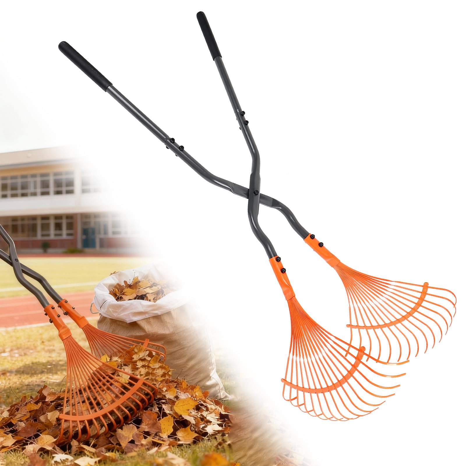 MUIEGUDO leaf grabber rake with extended handle for easy yard cleanup
