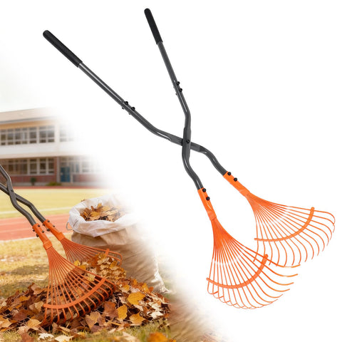 MUIEGUDO leaf grabber rake with extended handle for easy yard cleanup