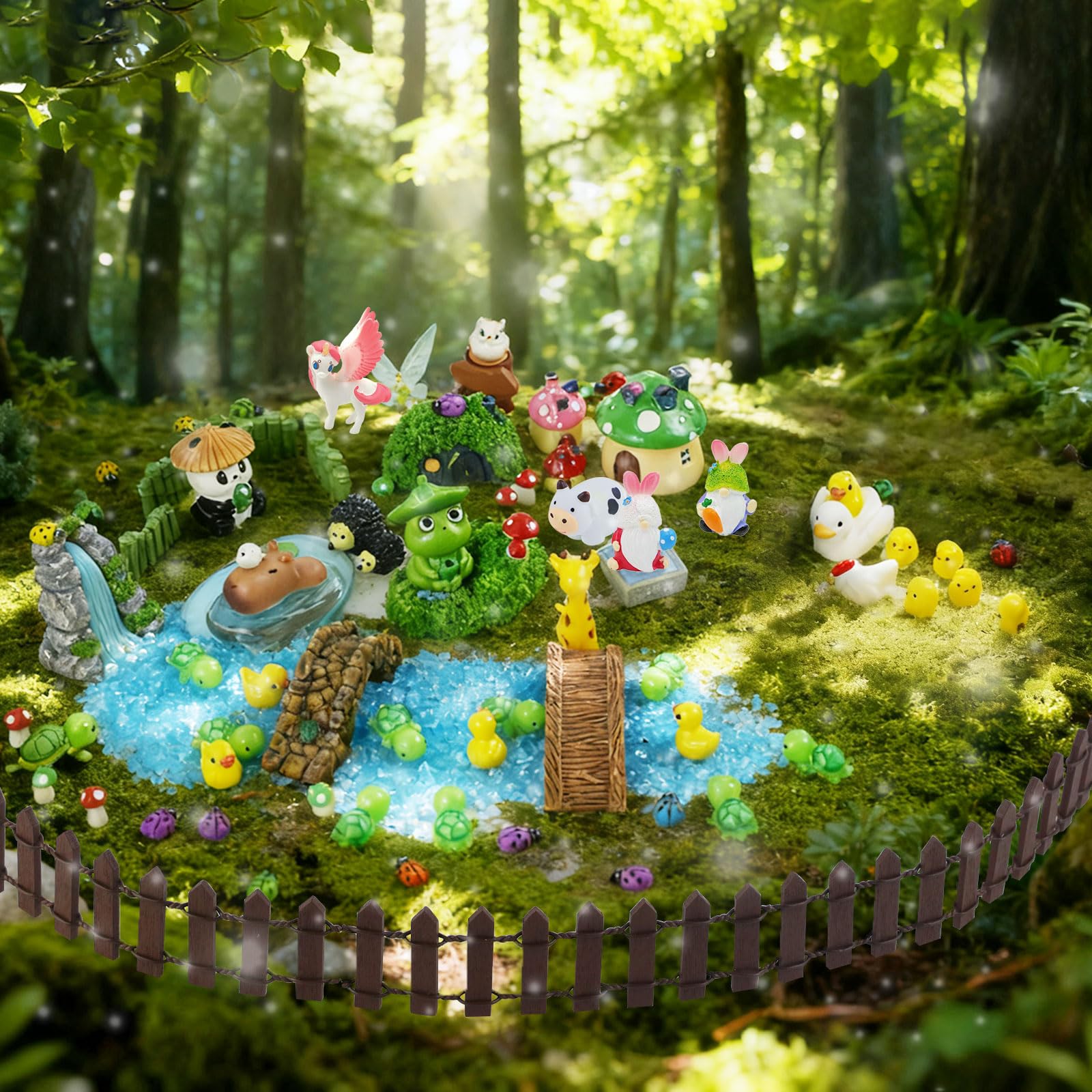 Mujerwq resin mushrooms as bright, lasting accents for garden projects.