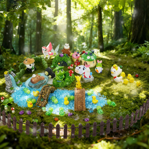 Mujerwq resin mushrooms as bright, lasting accents for garden projects.