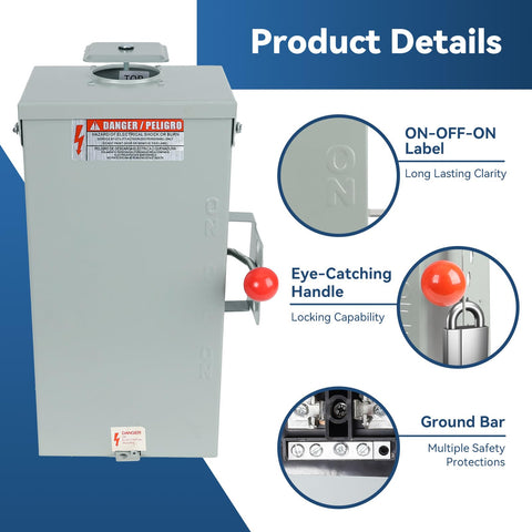 MUJURUR 100A transfer switch galvanized casing for rugged outdoor use.
