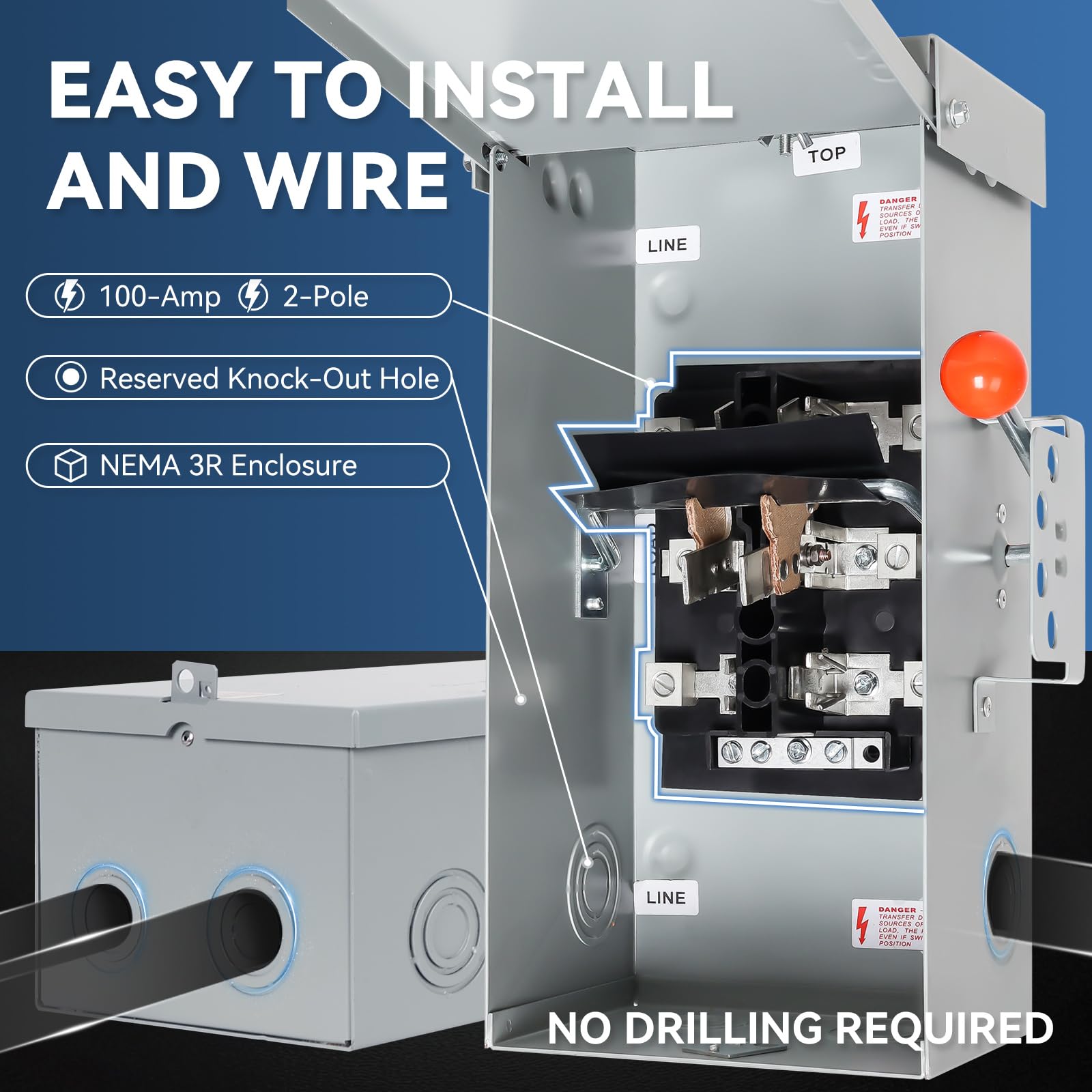 MUJURUR 100A transfer switch weatherproof design resisting rain and wind.