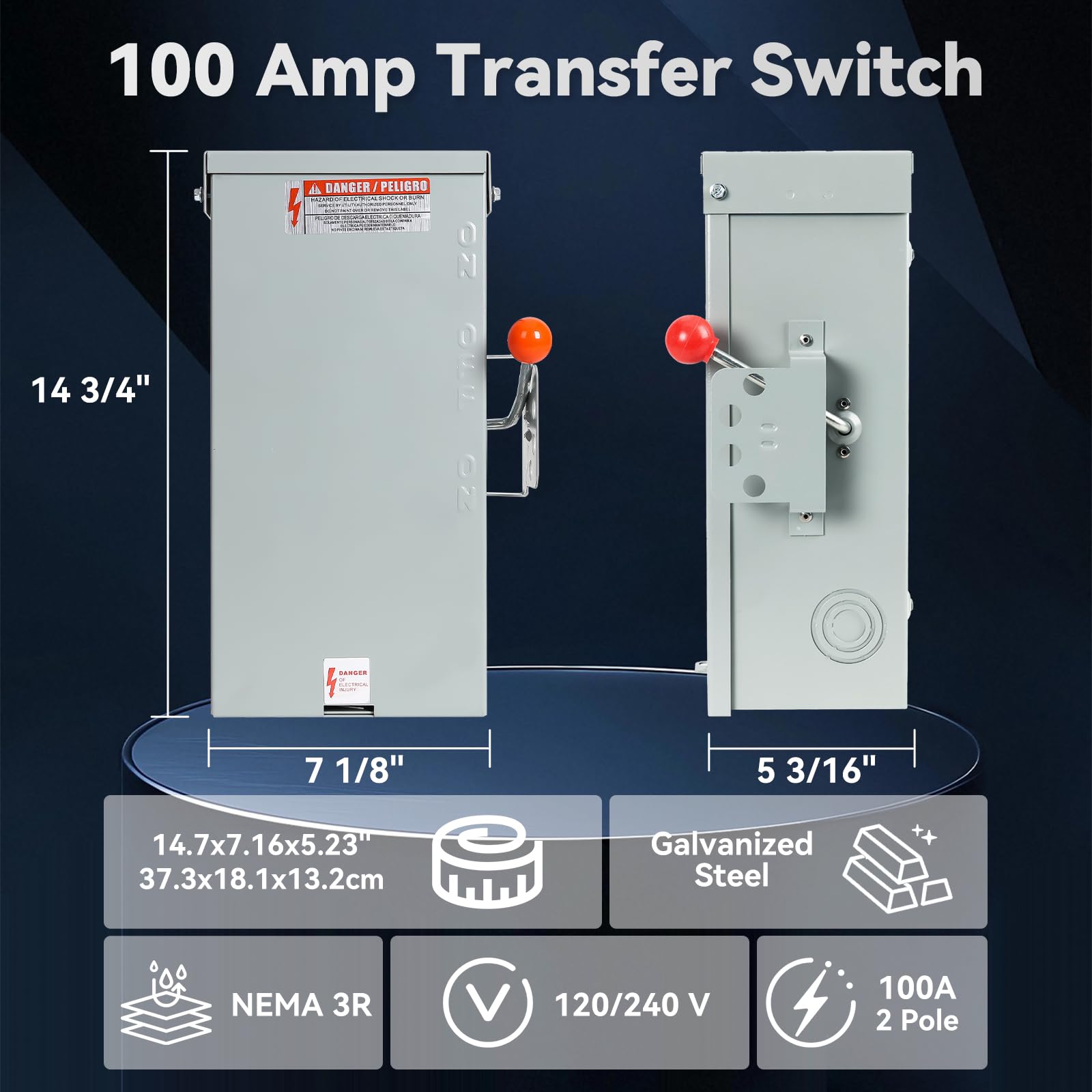 MUJURUR 100A transfer switch wiring space showing ample internal room.