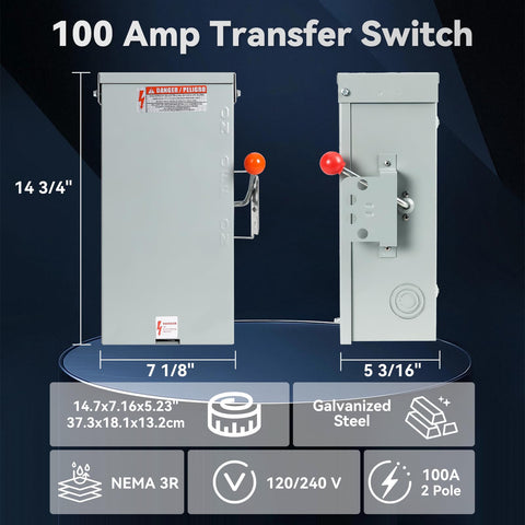 MUJURUR 100A transfer switch wiring space showing ample internal room.