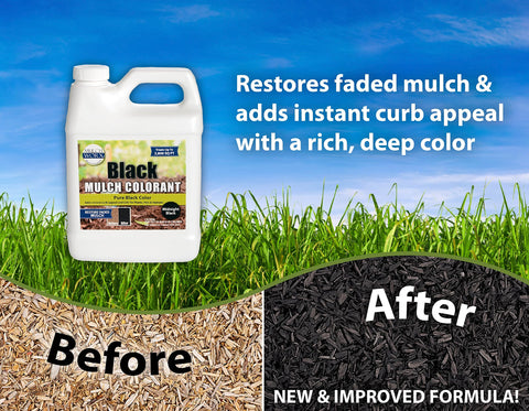 Mulch Worx spray application demonstrates even coverage across faded mulch