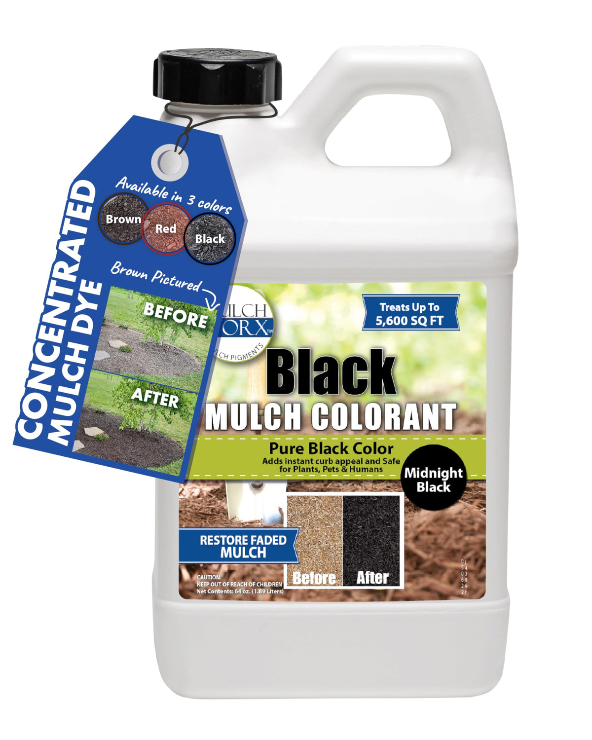 Mulch Worx black color concentrate bottle ready to tint faded mulch.