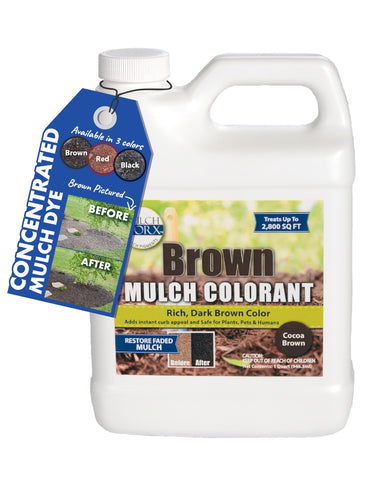 Mulch Worx brown color concentrate bottle boosts mulch renewal