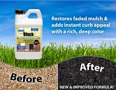 Mulch Worx bottle showing dosage guide for easy mixing.