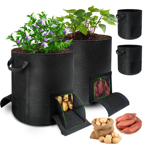 Mulctun 15-gallon potato grow bag with visible window for easy harvest and moisture check