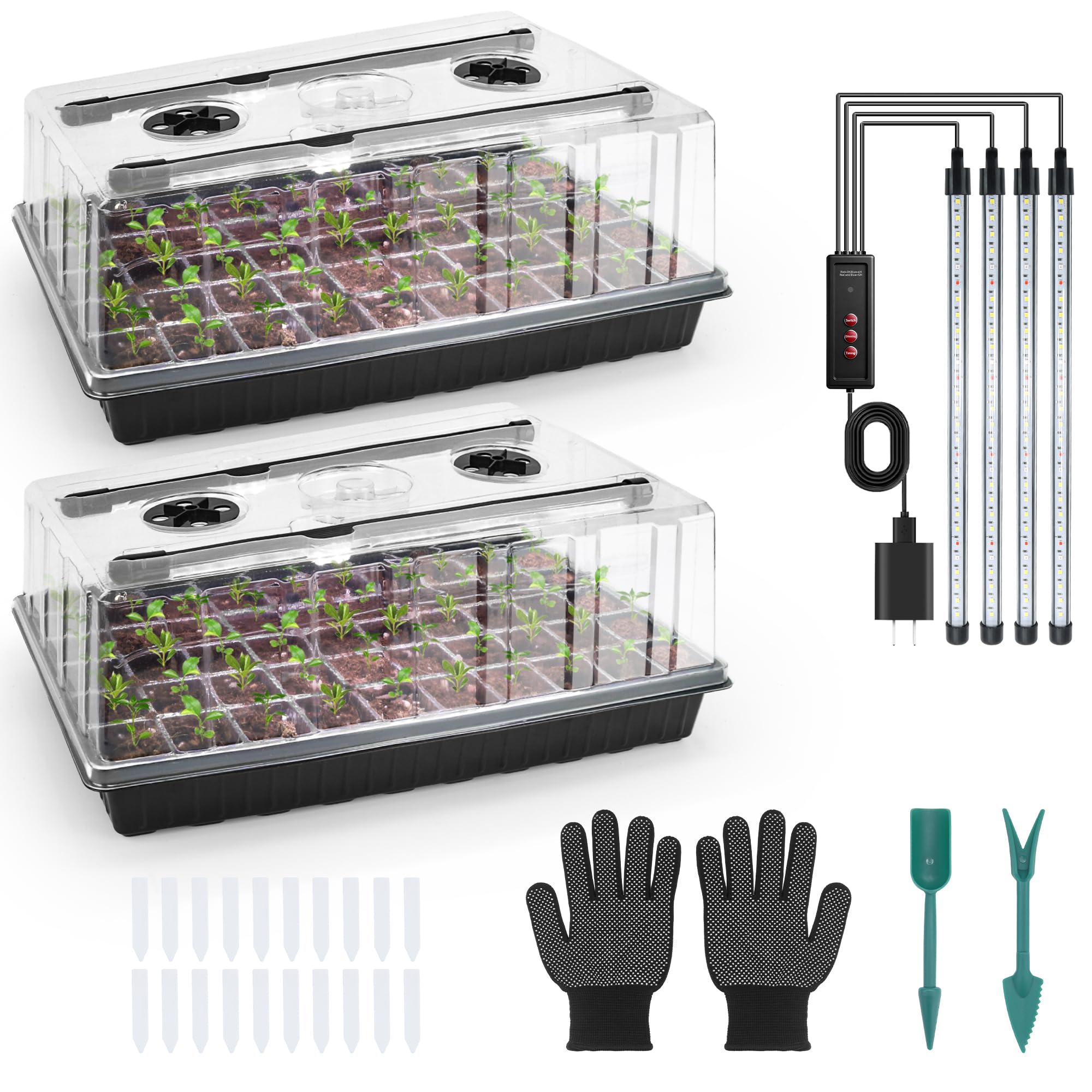 Mulctun grow light system close-up showing full-spectrum LEDs for healthier seedlings.