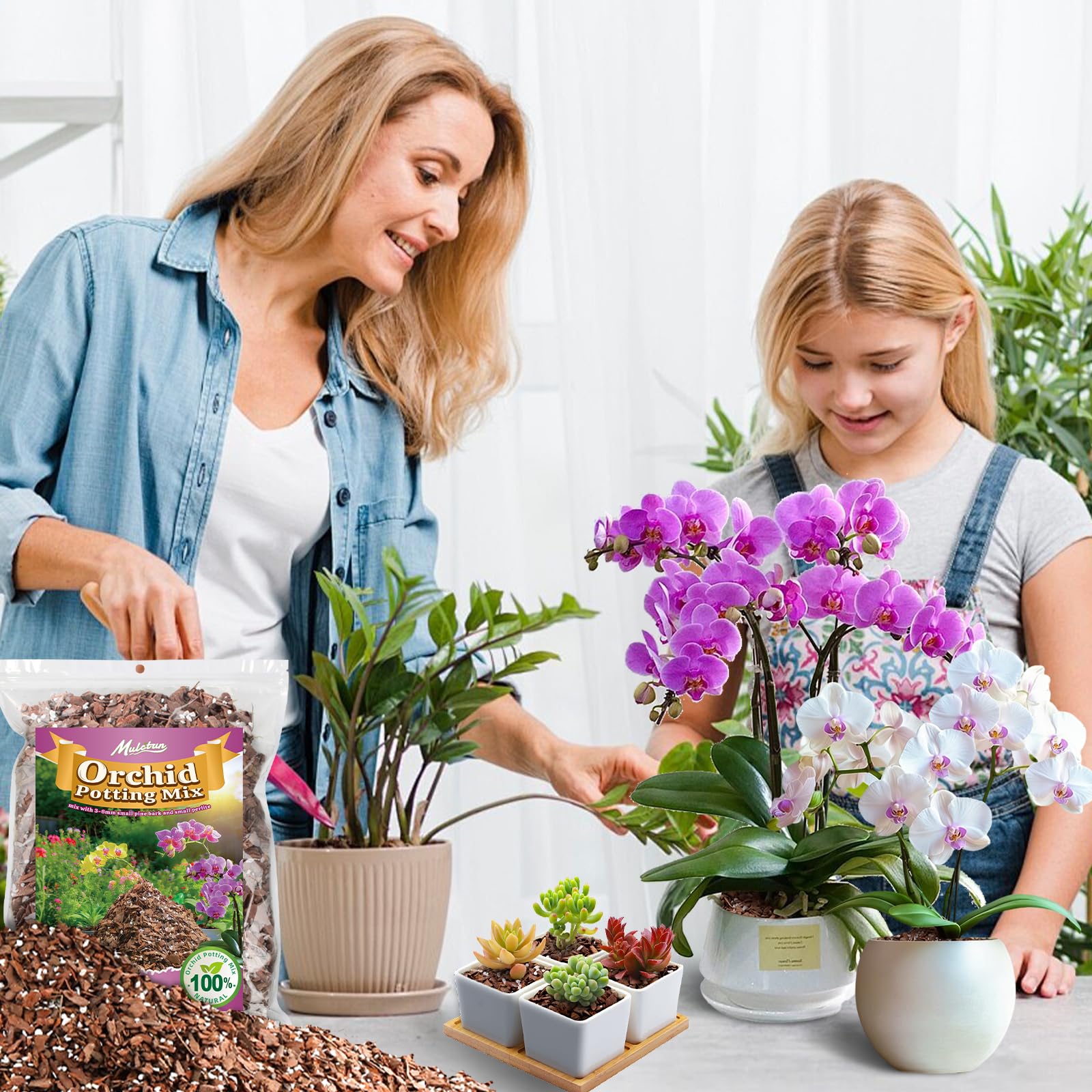 All-natural, chemical-free orchid mix supports a safe growing environment.