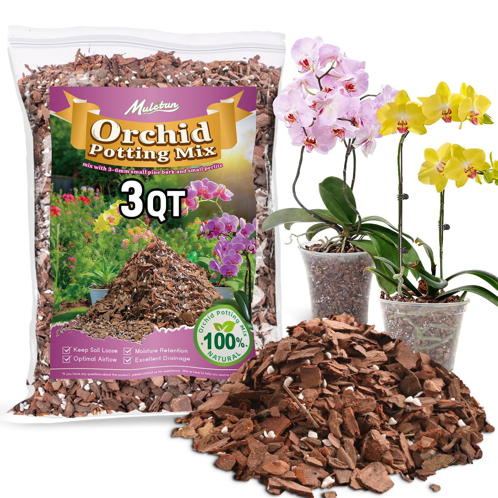 Mulctun orchid bark potting mix close-up texture for drainage