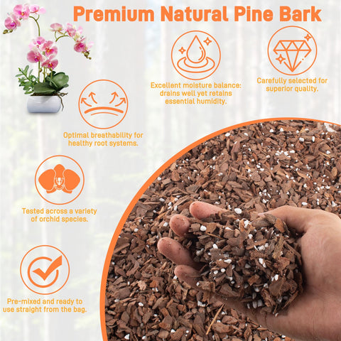 Perlite and pine bark blend improves moisture balance and aeration.