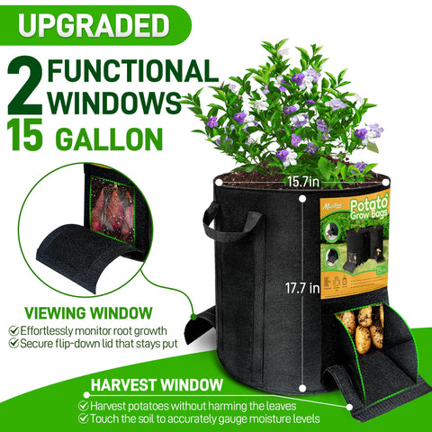 Mulctun potato grow bag with dual window design for neat soil and ripeness monitoring