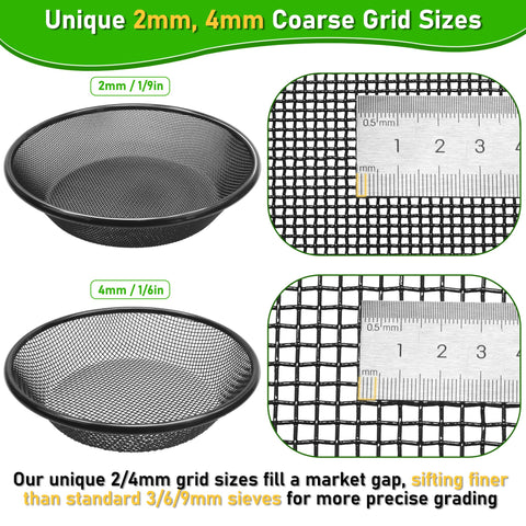 Mulctun soil sifter 2mm grid close-up highlights ultra-fine particle capture