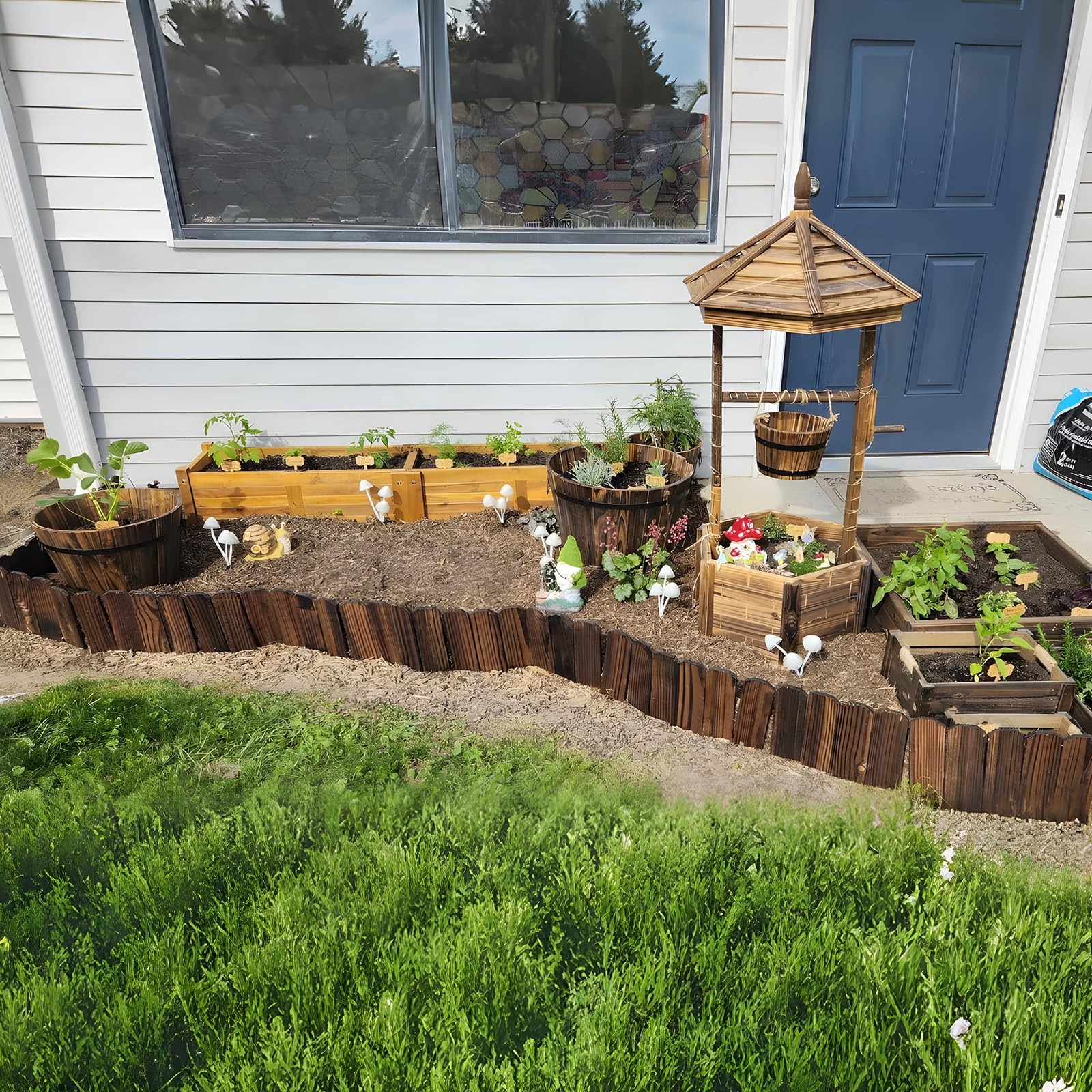 Mulctun wood garden edging easy-install nails simplify securing borders.