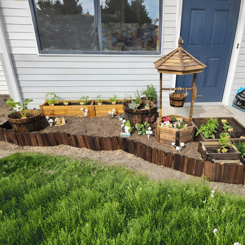 Mulctun wood garden edging easy-install nails simplify securing borders.