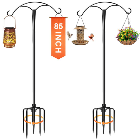 MuliVid 85-inch shepherds hook with five-prong base for stable outdoor display.