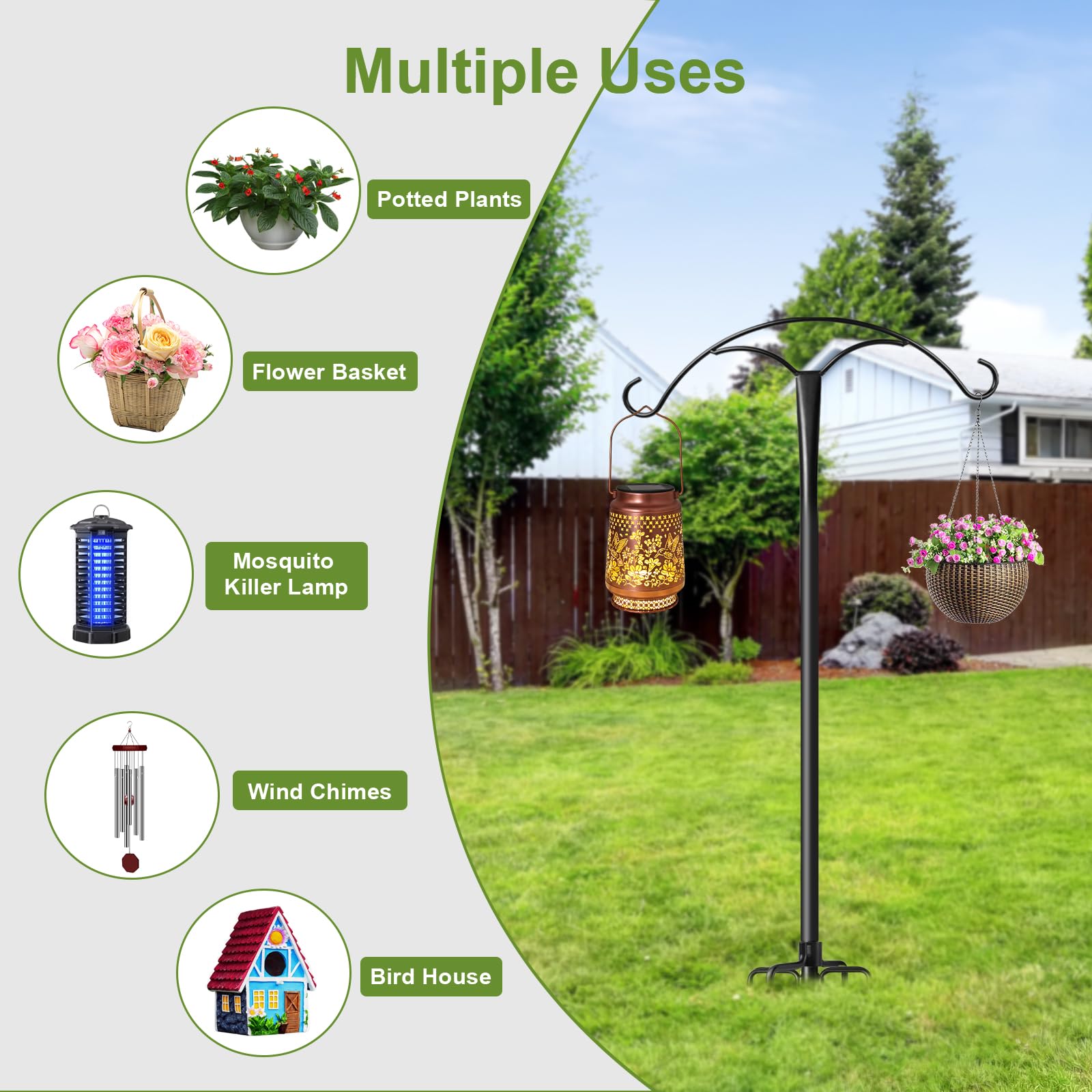 MuliVid outdoor plant hanger with three extenders accommodates varying heights.