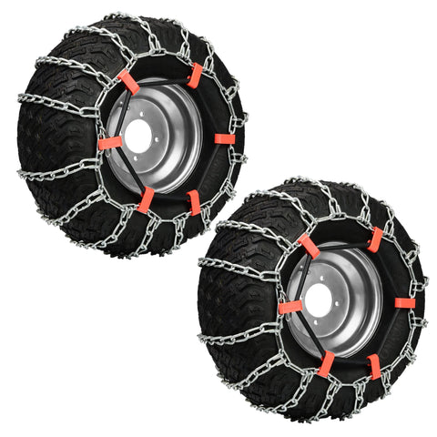 Multisland tire chain tensioner installed on 18x9-8 wheel demonstrates snug fit