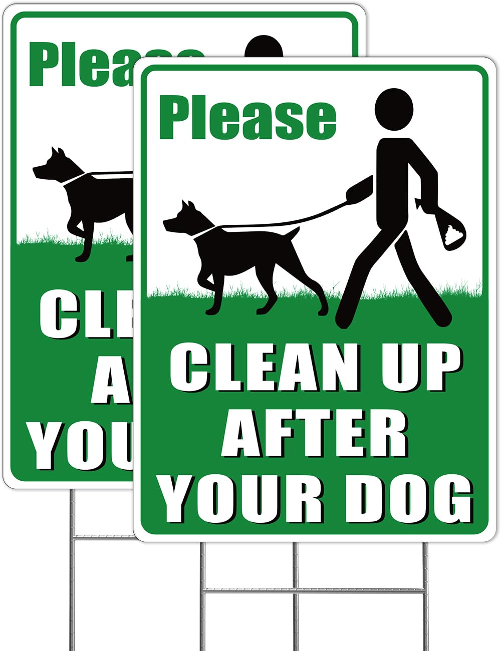 Multiwins clean-up-after-your-dog-sign front view for high visibility.