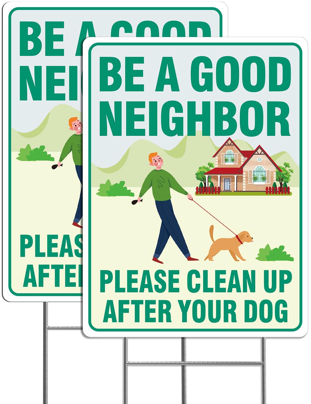 Multiwins Clean Up After Your Dog signs, two-pack, ready for yard reminders.