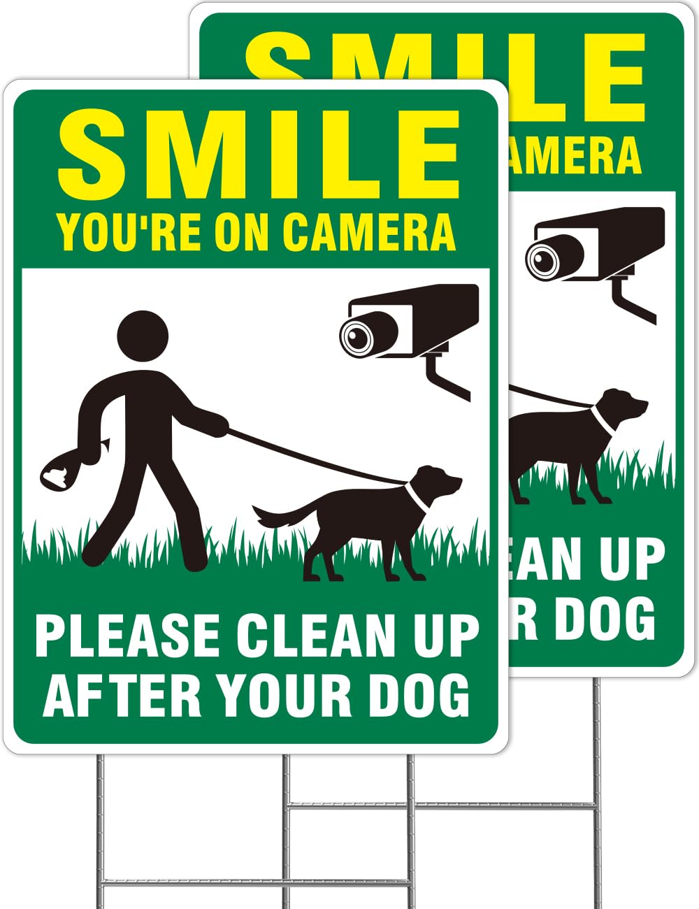 Multiwins clean up dog sign front view, 13x10 inches, high visibility.