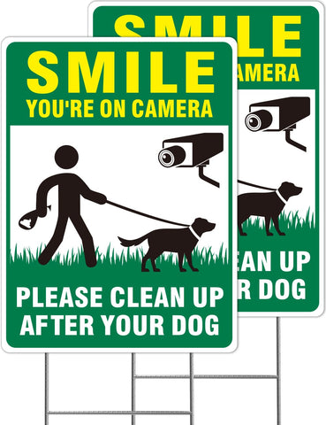 Multiwins clean up dog sign front view, 13x10 inches, high visibility.