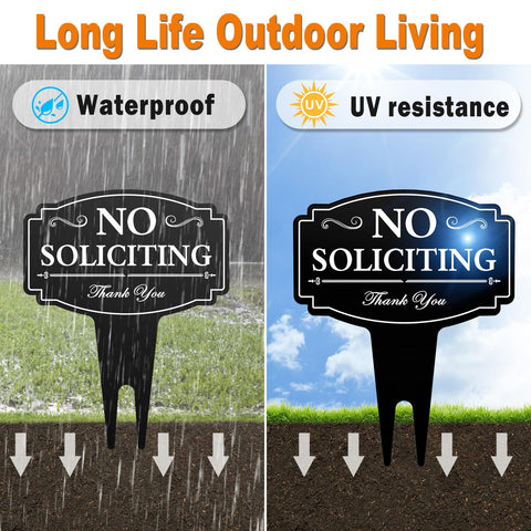 Multiwins No Soliciting Sign elegant black-and-white design enhances curb appeal.