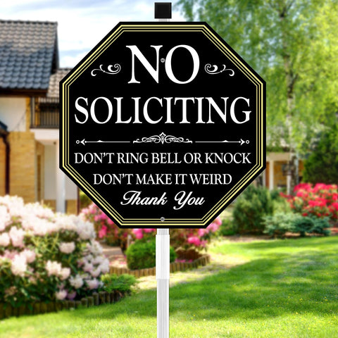 Multiwins no-soliciting sign in front yard with stake improves boundary clarity