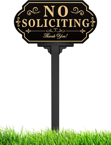 Multiwins no-soliciting sign on a stake deters door-to-door interruptions in the yard.