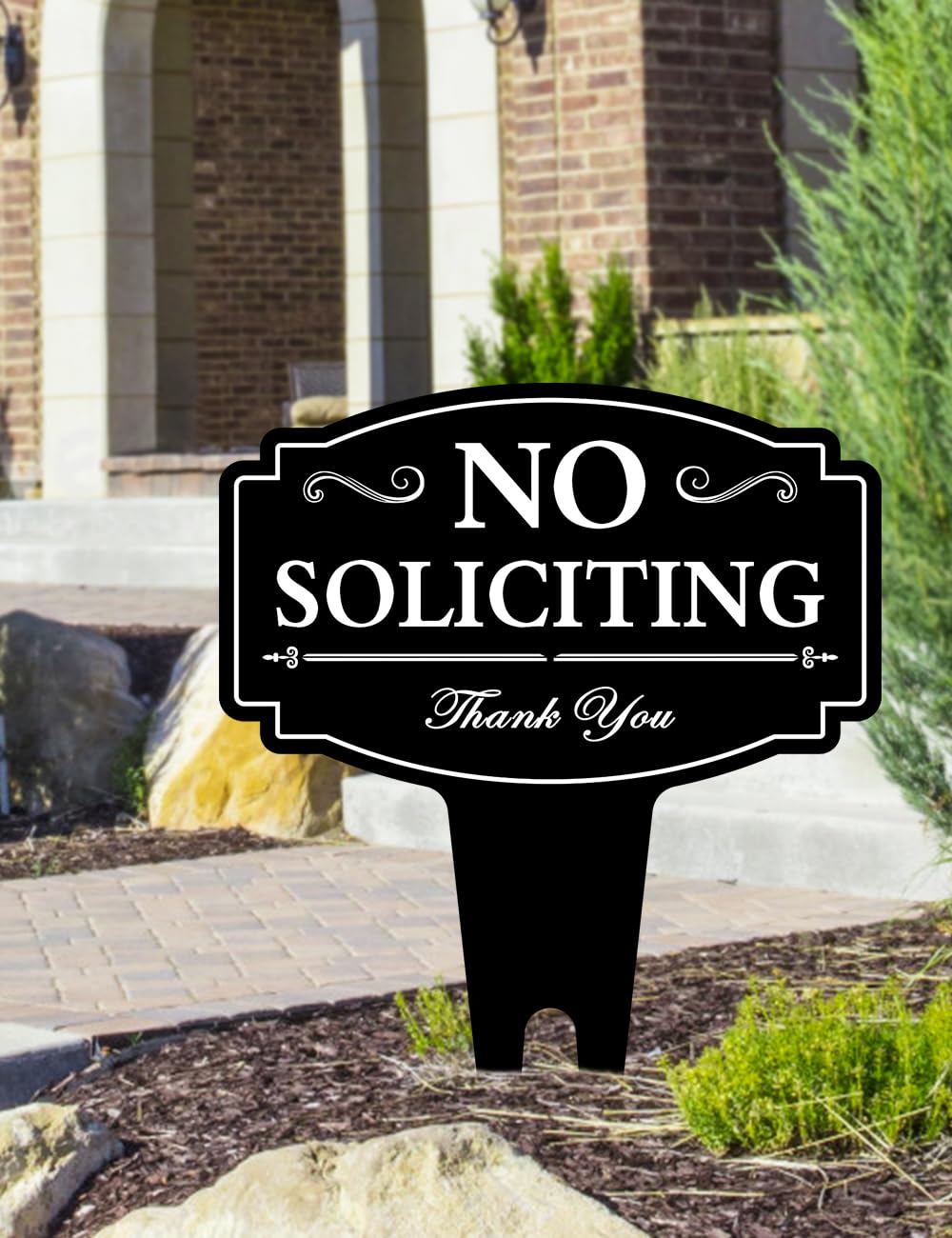 Multiwins No Soliciting Sign withstands weather for year-round display.