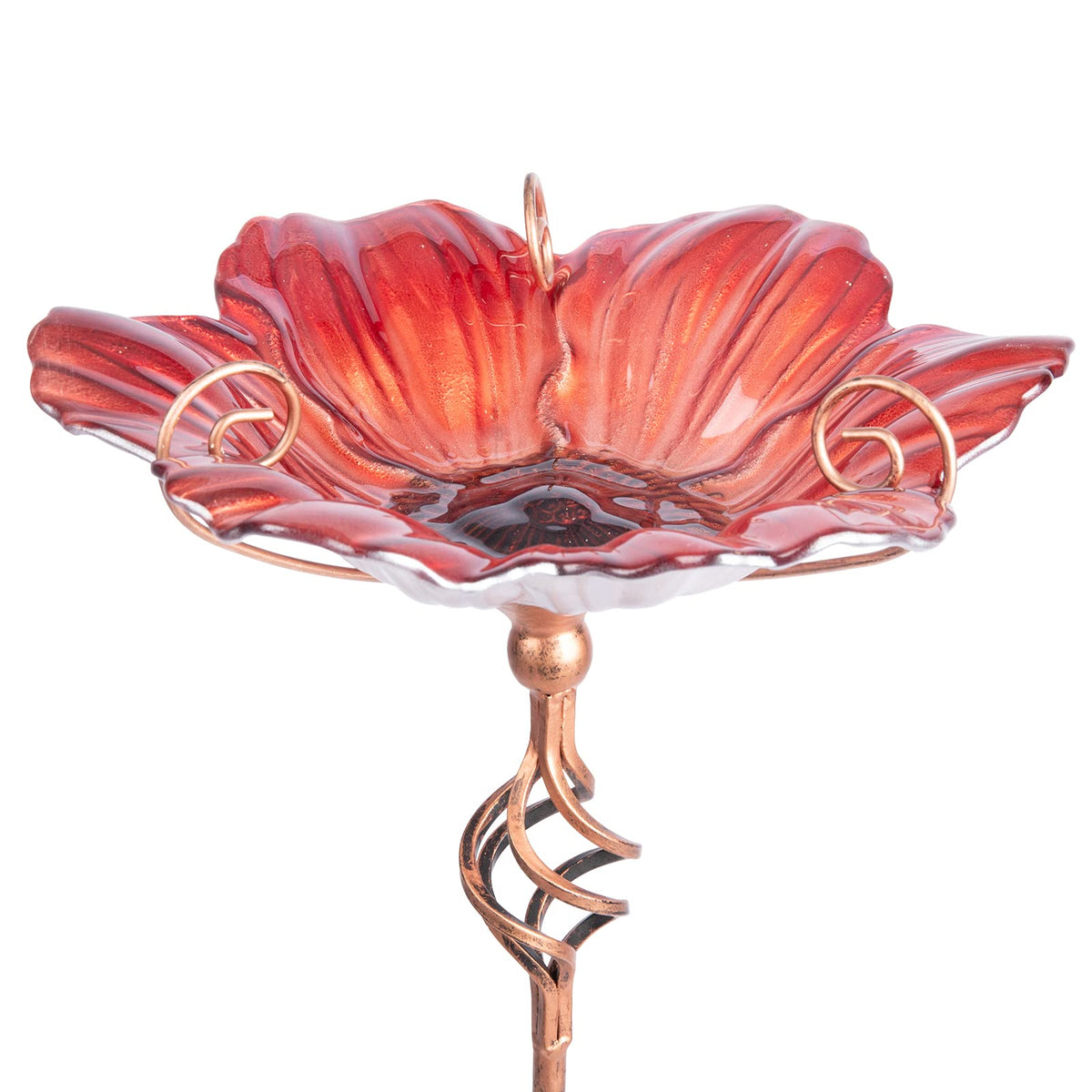 MUMTOP 31-inch glass birdbath and feeder in red for yard decoration and wildlife visits.