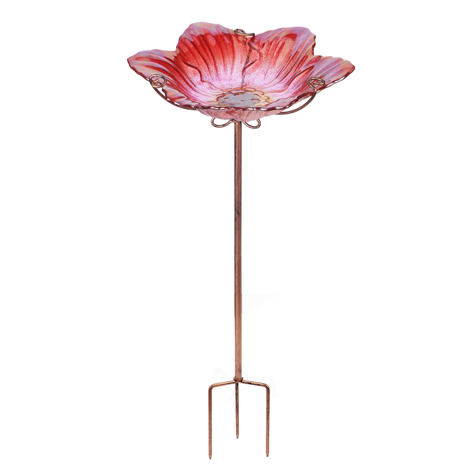 MUMTOP bird bath with glass flower-pattern bowl for garden decoration and bird attraction