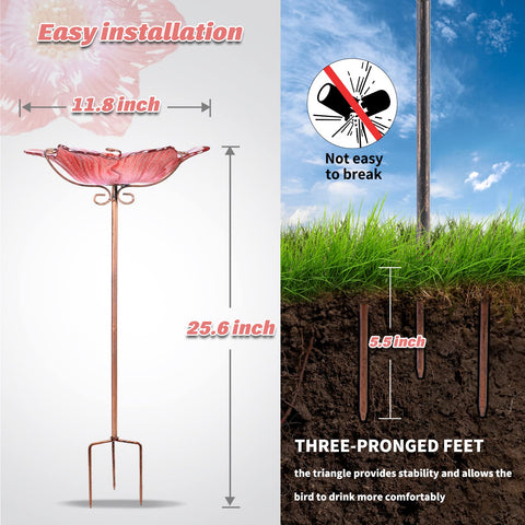 MUMTOP stake-mounted bird bath enables stable outdoor setup for year-round use