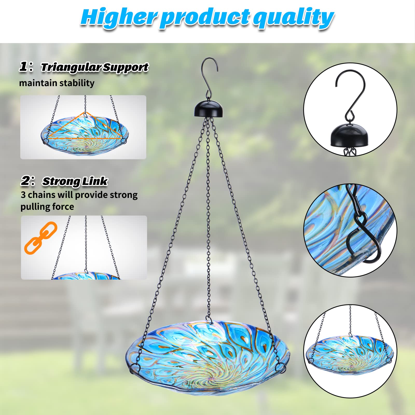 MUMTOP glass bird bath doubles as a seed feeder for garden birds.