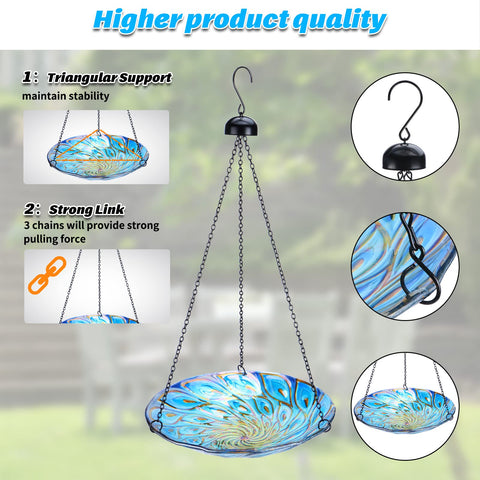 MUMTOP glass bird bath doubles as a seed feeder for garden birds.