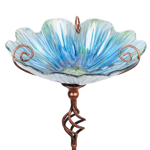 MUMTOP blue glass birdbath bowl inviting garden birds to sip